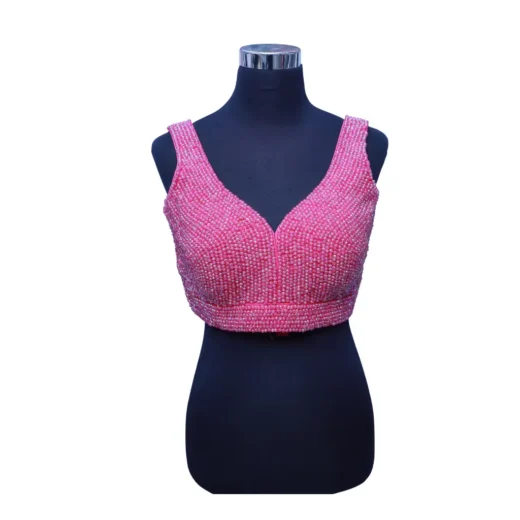 Barbie Pink Heavy Pearl Embellished Designer Blouse for Women