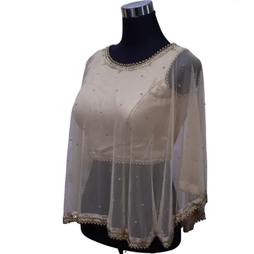 Champagne Beige Pearl Embellished Designer Blouse for Women