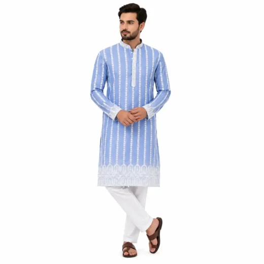 Men’s Sky Blue Embroidered Kurta Set