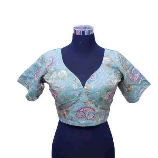 Mint Green Floral Embroidered Designer Blouse for Women