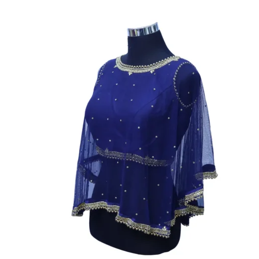 Royal Blue Pearl Embellished Designer Blouse for Women