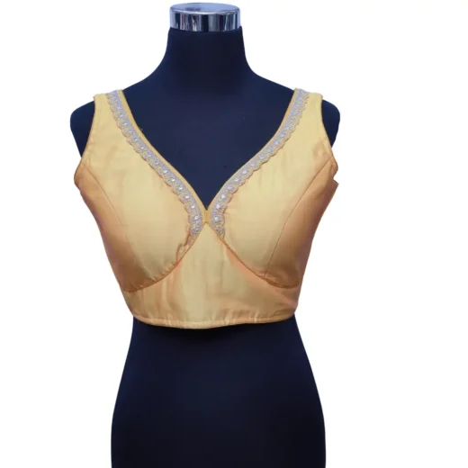 Golden Beige Embellished V-Neck Readymade Blouse for Women