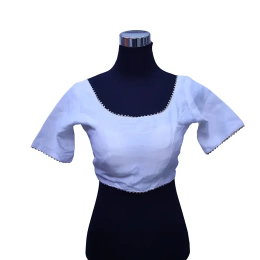Classic White Cotton Saree Blouse for Women