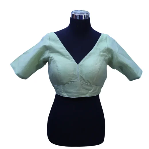 Sage Green V-Neck Readymade Blouse for Women