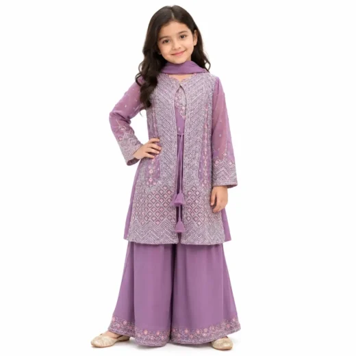 Kids Lavender Embroidered Sharara Set