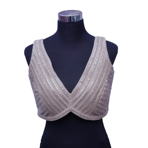 Elegant Silver Grey Sequins Embroidered Saree Blouse for Women