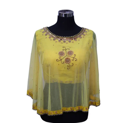 Designer Yellow Net Cape Style Saree Blouse for Women