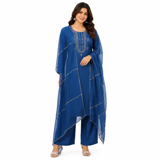 Elegant Blue Embroidered Kurta Set with Matching Dupatta