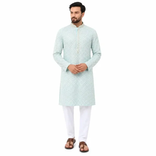 Men’s Mint Green Embroidered Kurta Set