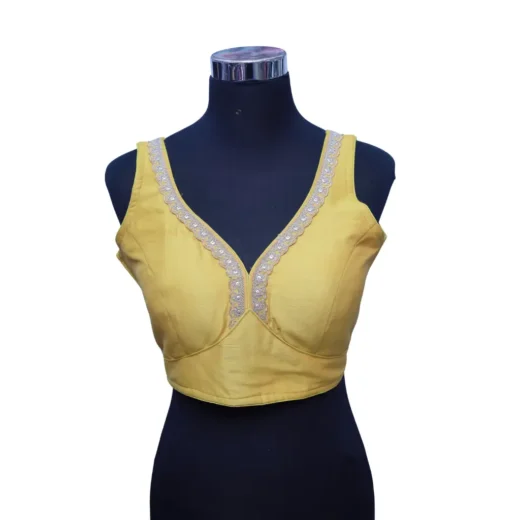 Mustard Gold Embellished Sleeveless Readymade Blouse for Women