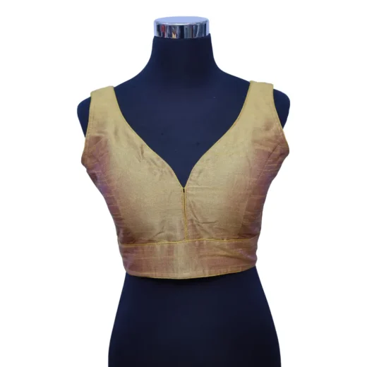 Bronze Gold Deep V-Neck Readymade Blouse for Women