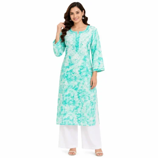 Mint Green Chikankari Embroidered Kurti