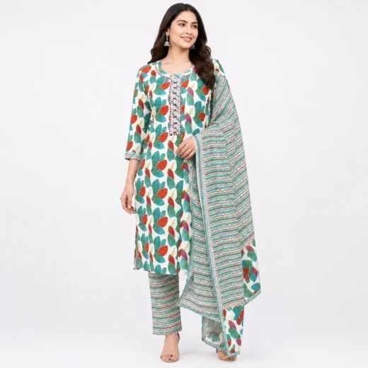 Women's Printed Cotton Suit Set with Dupatta