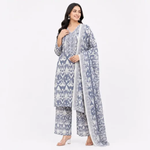 Women's Ikat Print Kurta Pant Dupatta Set