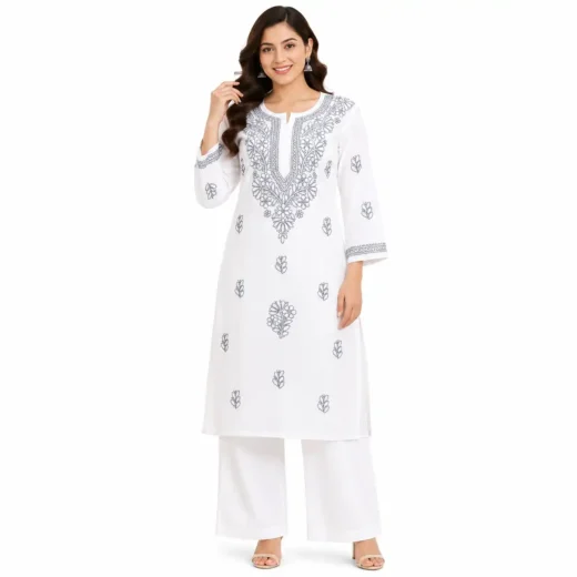 White Chikankari Embroidered Kurti