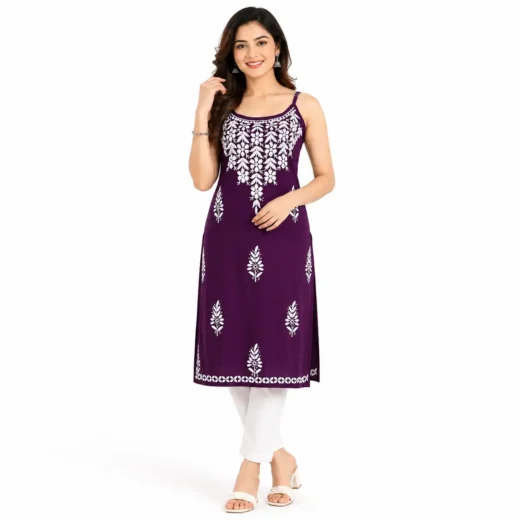 Purple Chikankari Sleeveless Kurti