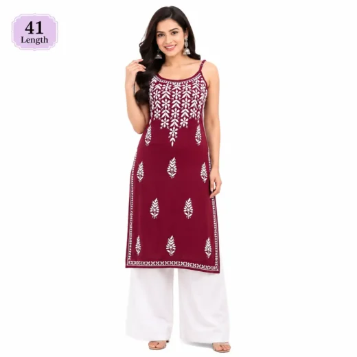Women's Maroon Chikankari Embroidered Kurti