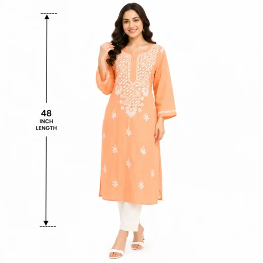 Women's Peach Chikankari Embroidered Kurti