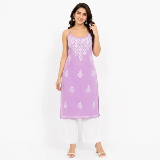 Lavender Chikankari Sleeveless Kurti 