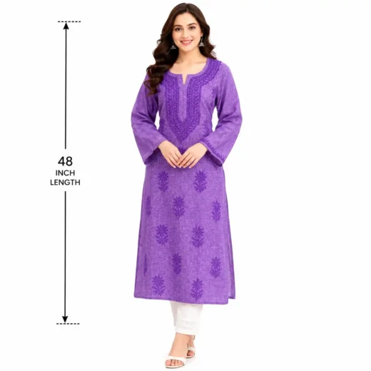 Purple Chikankari Embroidered Kurti