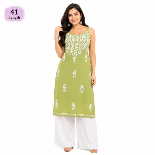 Lime Green Chikankari Sleeveless Kurti