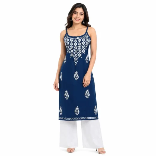 Navy Blue Chikankari Sleeveless Kurti