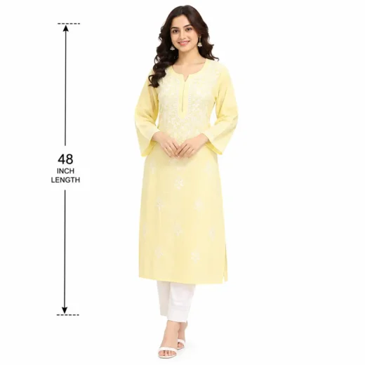 Pastel Yellow Chikankari Embroidered Kurti