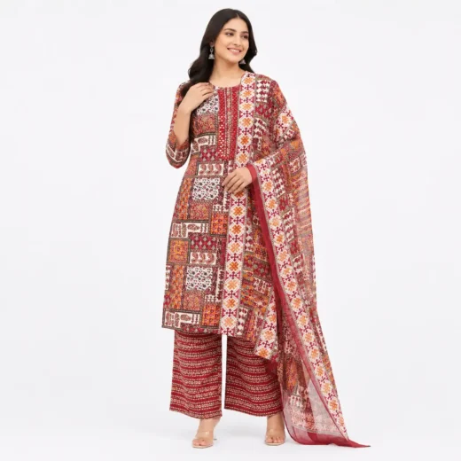 Women's Ethnic Printed Kurta Palazzo Dupatta Set