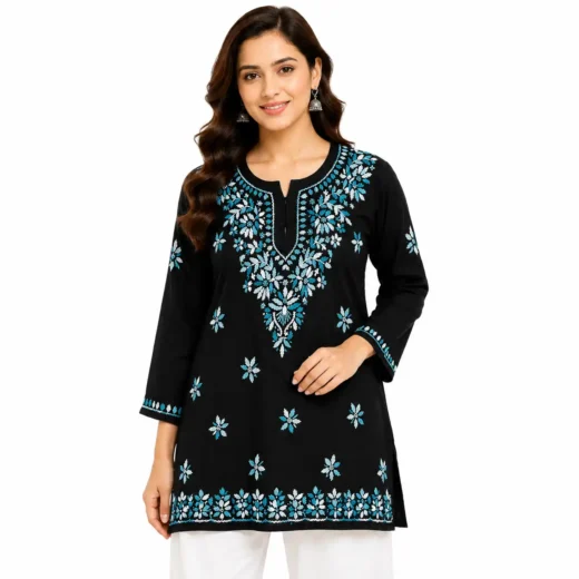 Black & Blue Chikankari Embroidered Kurti