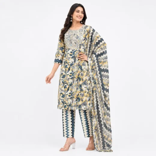 Women's Floral Printed Kurta Pant Dupatta Set
